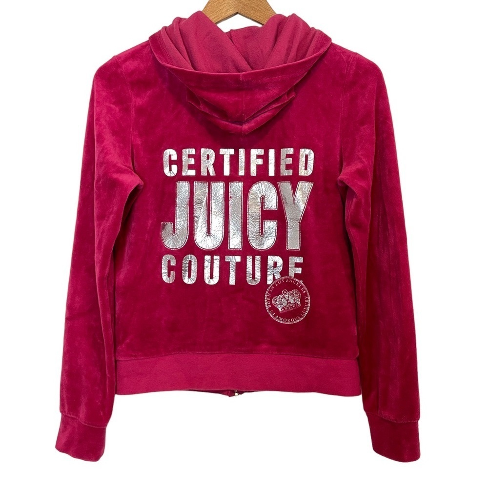 RARE Juicy Couture Vintage Velour Full Zip Hoodie track Jacket Y2K Spell out M